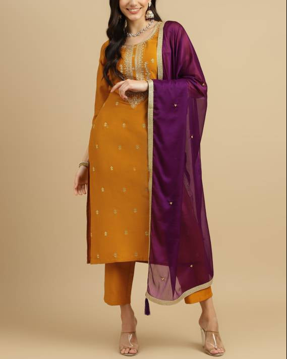 Women Silk Blend Kurta Pant Dupatta Set-KYAMSTORE