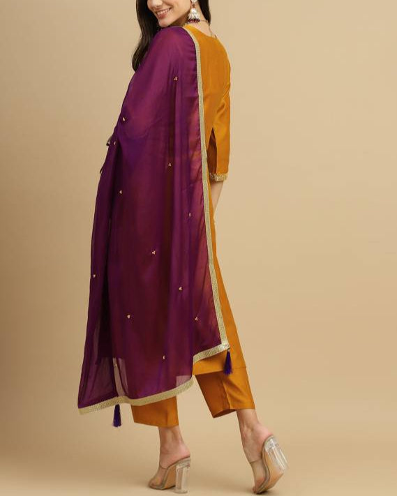 Women Silk Blend Kurta Pant Dupatta Set-KYAMSTORE