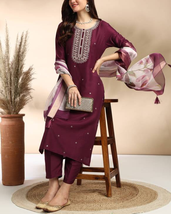 Women Silk Blend Kurta Pant Dupatta Set-KYAMSTORE