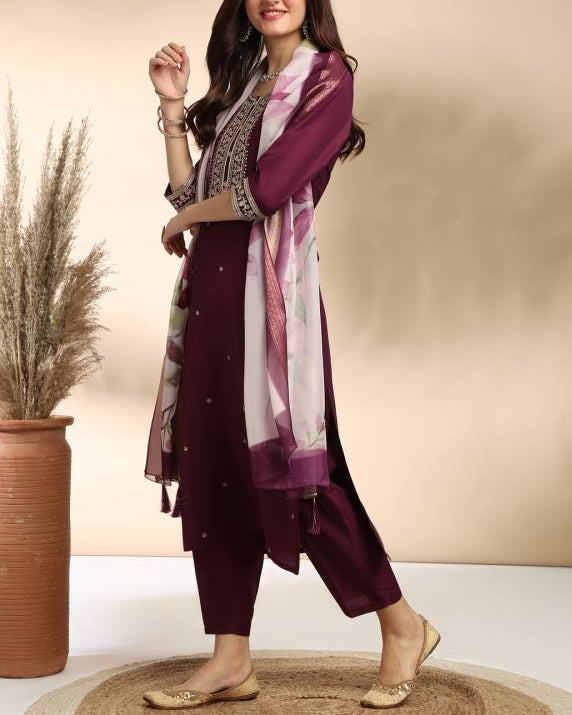 Women Silk Blend Kurta Pant Dupatta Set-KYAMSTORE
