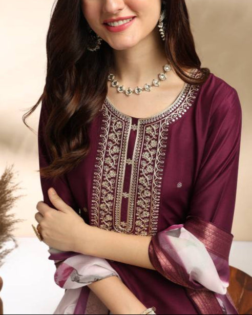 Women Silk Blend Kurta Pant Dupatta Set-KYAMSTORE