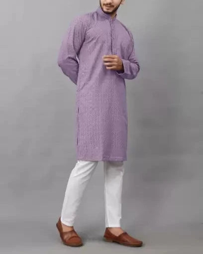 Men Chikan Embroidery Viscose Rayon Ethnic Dress (Color Variants)-KYAMSTORE
