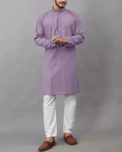 Men Chikan Embroidery Viscose Rayon Ethnic Dress (Color Variants)-KYAMSTORE