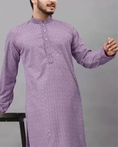 Men Chikan Embroidery Viscose Rayon Ethnic Dress (Color Variants)-KYAMSTORE