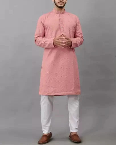 Men Chikan Embroidery Viscose Rayon Ethnic Dress (Color Variants)-KYAMSTORE