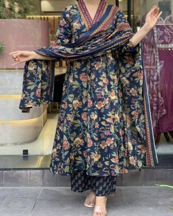 Women Cotton Rayon Kurta Palazzo Dupatta Set-KYAMSTORE