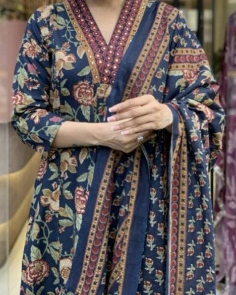Women Cotton Rayon Kurta Palazzo Dupatta Set-KYAMSTORE