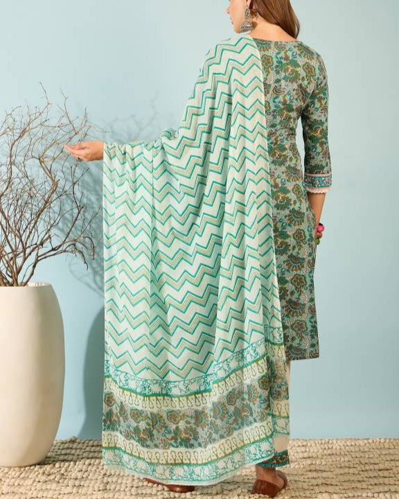 Women Pure Cotton Kurta Pant Dupatta Set-KYAMSTORE