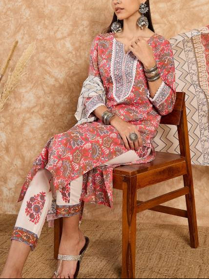 Women Pure Cotton Kurta Pant Dupatta Set-KYAMSTORE