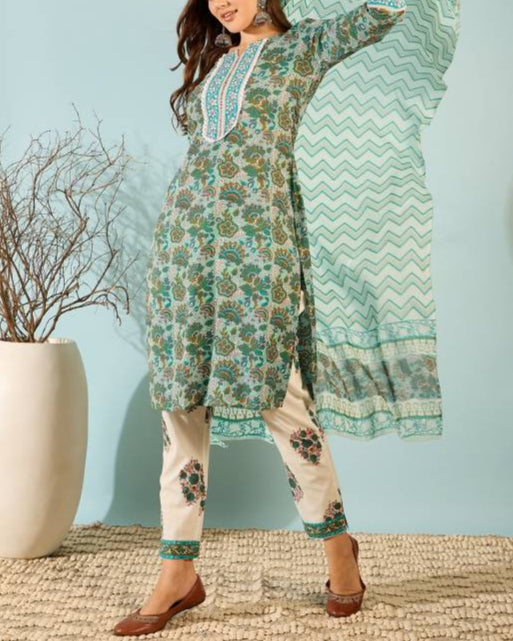 Women Pure Cotton Kurta Pant Dupatta Set-KYAMSTORE