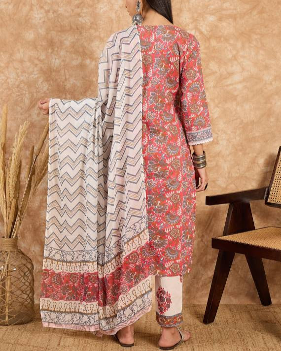 Women Pure Cotton Kurta Pant Dupatta Set-KYAMSTORE