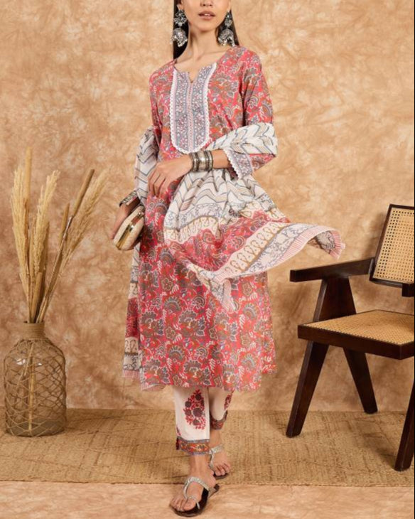 Women Pure Cotton Kurta Pant Dupatta Set-KYAMSTORE