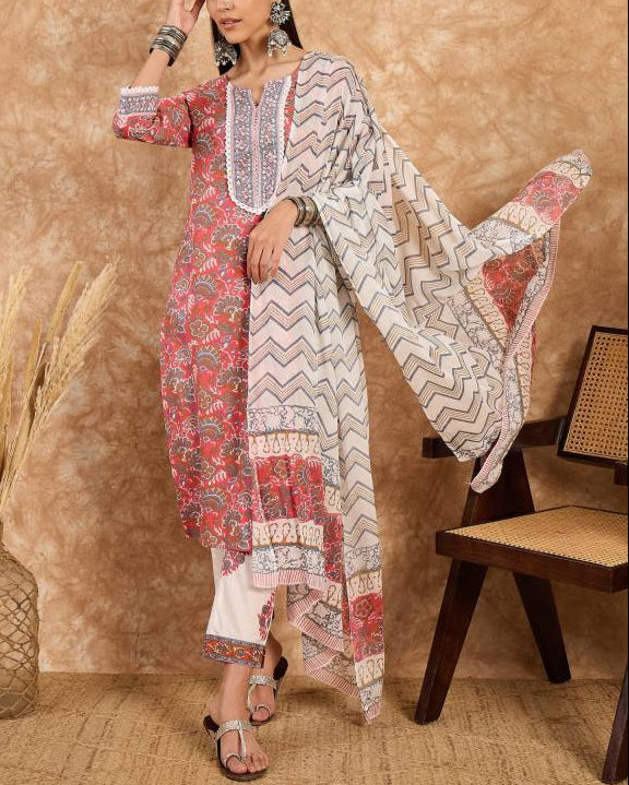 Women Pure Cotton Kurta Pant Dupatta Set-KYAMSTORE