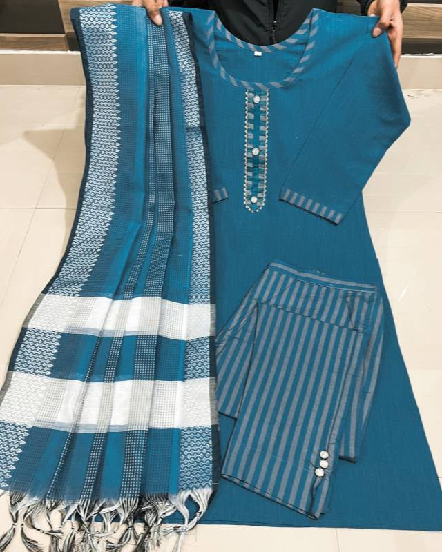 Women Pure Cotton Kurta Pant Dupatta Set-KYAMSTORE