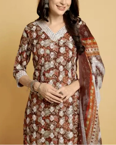 Floral Print Kurta, Palazzo & Dupatta Set-KYAMSTORE