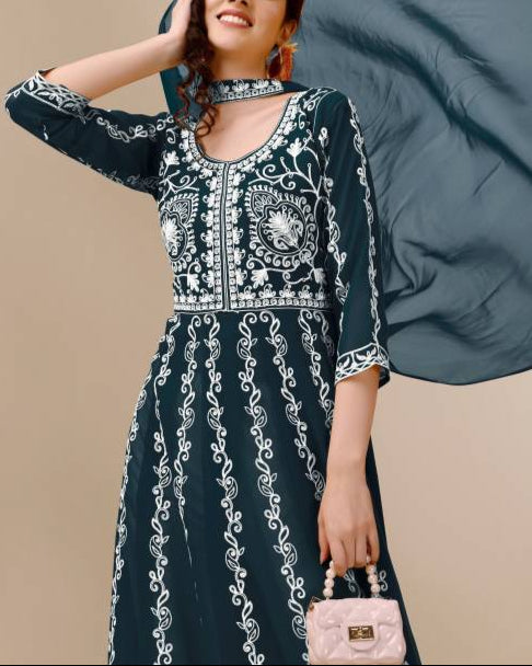 Women Georgette Kurta Dupatta Set-KYAMSTORE