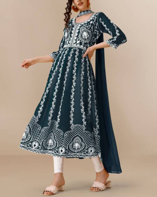 Women Georgette Kurta Dupatta Set-KYAMSTORE