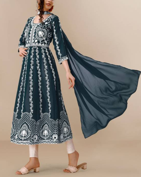 Women Georgette Kurta Dupatta Set-KYAMSTORE