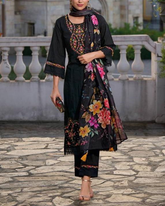 Women Pure Cotton Kurta Pant Dupatta Set-KYAMSTORE