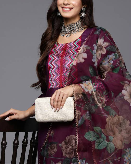 Women Cotton Blend Kurta Palazzo Dupatta Set-KYAMSTORE