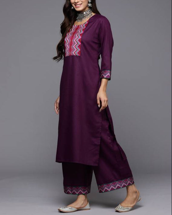 Women Cotton Blend Kurta Palazzo Dupatta Set-KYAMSTORE