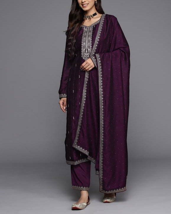 Women Silk Blend Kurta Pant Dupatta Set-KYAMSTORE