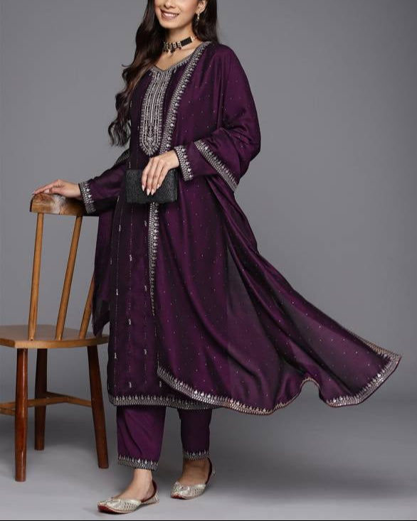 Women Silk Blend Kurta Pant Dupatta Set-KYAMSTORE
