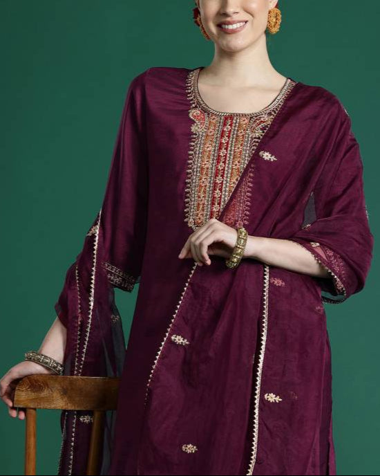 Women Silk Blend Kurta Pant Dupatta Set-KYAMSTORE