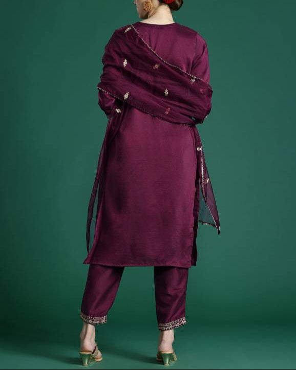 Women Silk Blend Kurta Pant Dupatta Set-KYAMSTORE