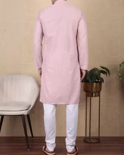 Men Paisley, Embroidered Cotton Blend Straight Kurta-KYAMSTORE
