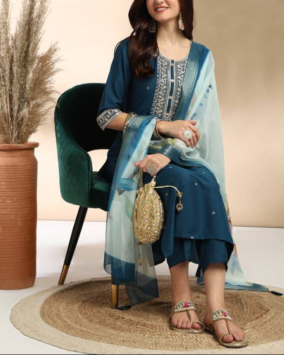 Women Silk Blend Kurta Pant Dupatta Set-KYAMSTORE