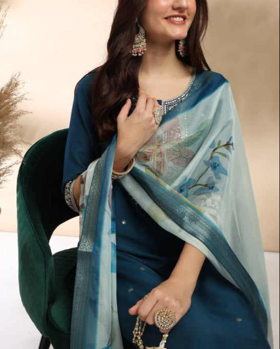Women Silk Blend Kurta Pant Dupatta Set-KYAMSTORE