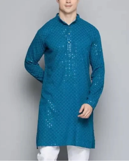 Men Chikan Embroidery Viscose Rayon Ethnic Dress (Color Variants)-KYAMSTORE