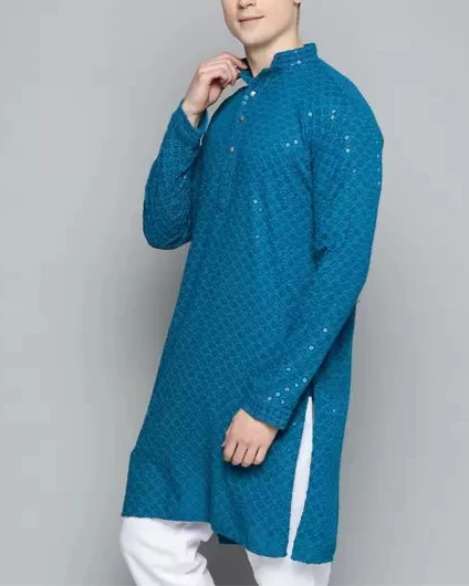 Men Chikan Embroidery Viscose Rayon Ethnic Dress (Color Variants)-KYAMSTORE