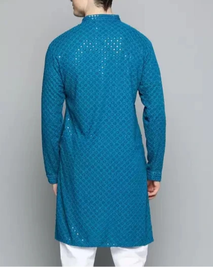 Men Chikan Embroidery Viscose Rayon Ethnic Dress (Color Variants)-KYAMSTORE