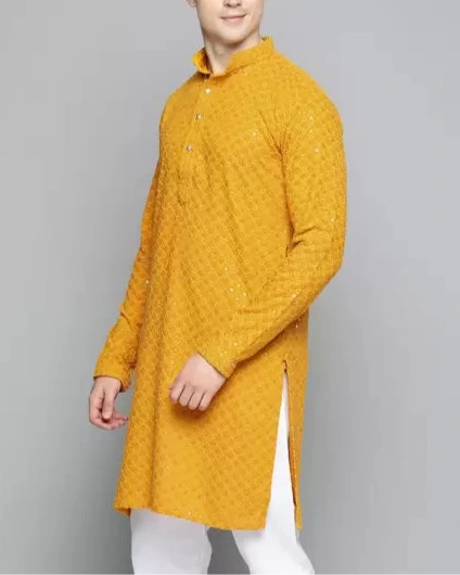 Men Chikan Embroidery Viscose Rayon Ethnic Dress (Color Variants)-KYAMSTORE