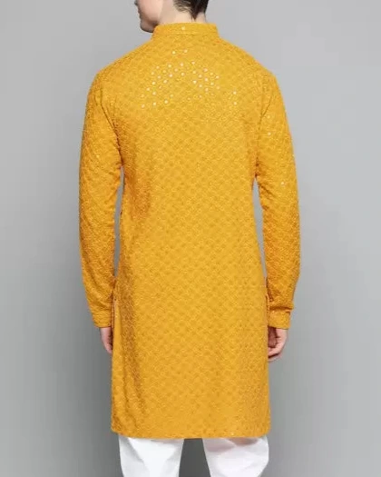 Men Chikan Embroidery Viscose Rayon Ethnic Dress (Color Variants)-KYAMSTORE