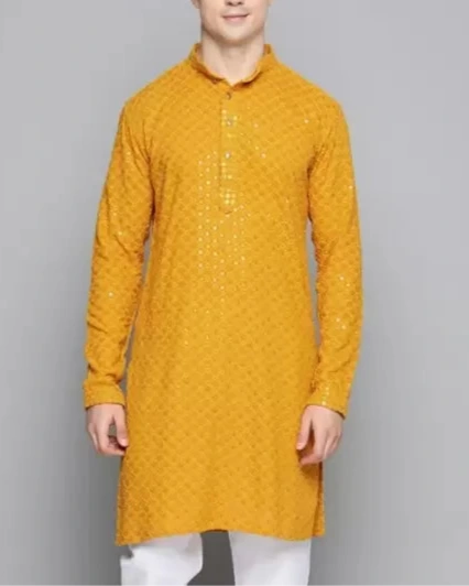 Men Chikan Embroidery Viscose Rayon Ethnic Dress (Color Variants)-KYAMSTORE