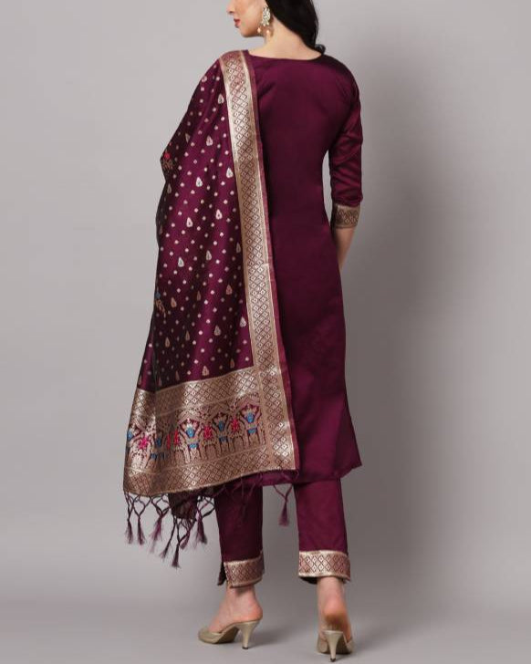 Women Cotton Silk Kurta Pant Dupatta Set-KYAMSTORE