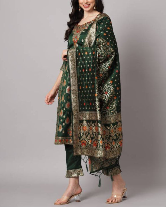 Women Cotton Silk Kurta Pant Dupatta Set-KYAMSTORE