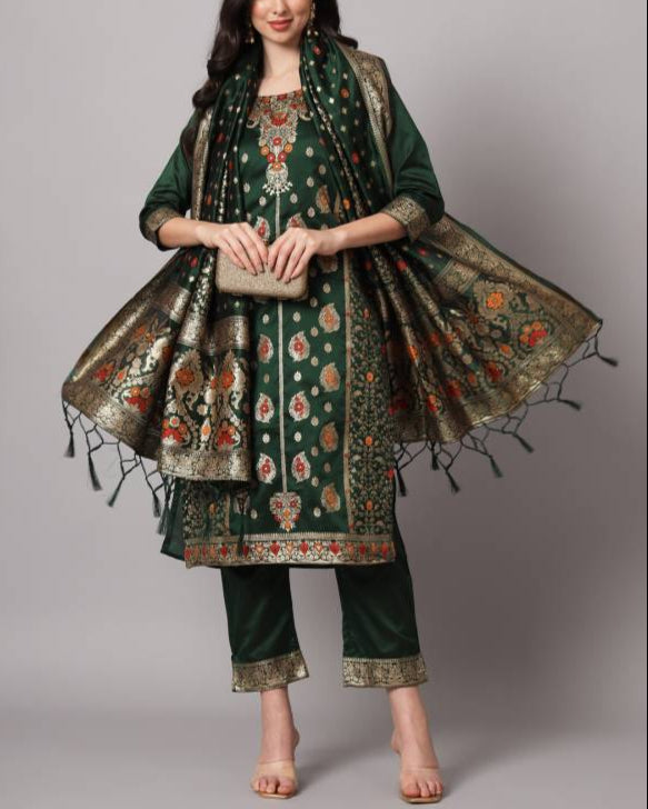 Women Cotton Silk Kurta Pant Dupatta Set-KYAMSTORE