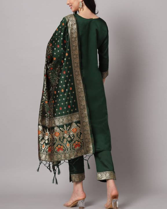 Women Cotton Silk Kurta Pant Dupatta Set-KYAMSTORE