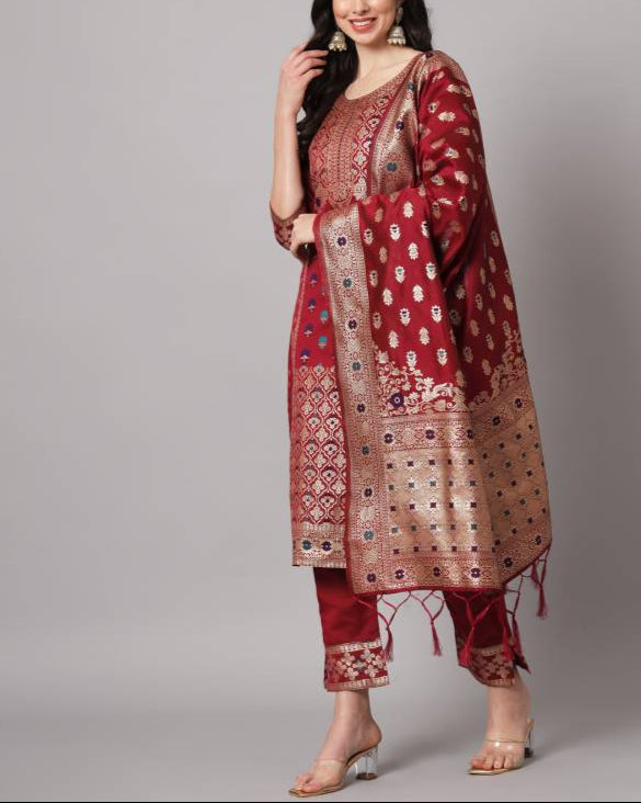 Women Cotton Silk Kurta Pant Dupatta Set-KYAMSTORE