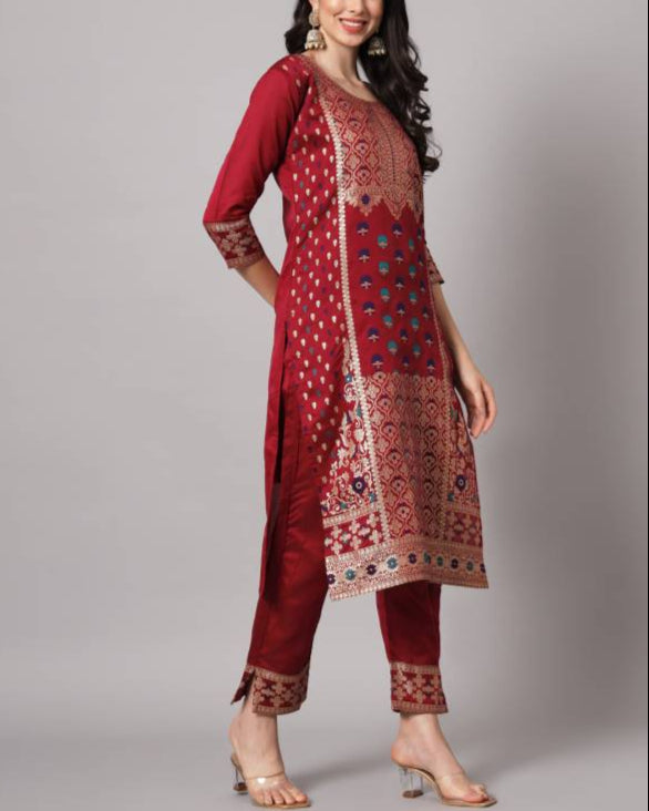 Women Cotton Silk Kurta Pant Dupatta Set-KYAMSTORE