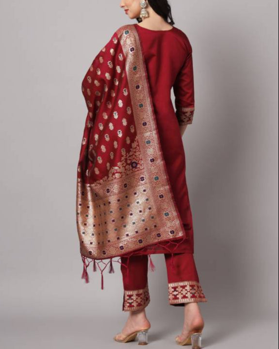 Women Cotton Silk Kurta Pant Dupatta Set-KYAMSTORE