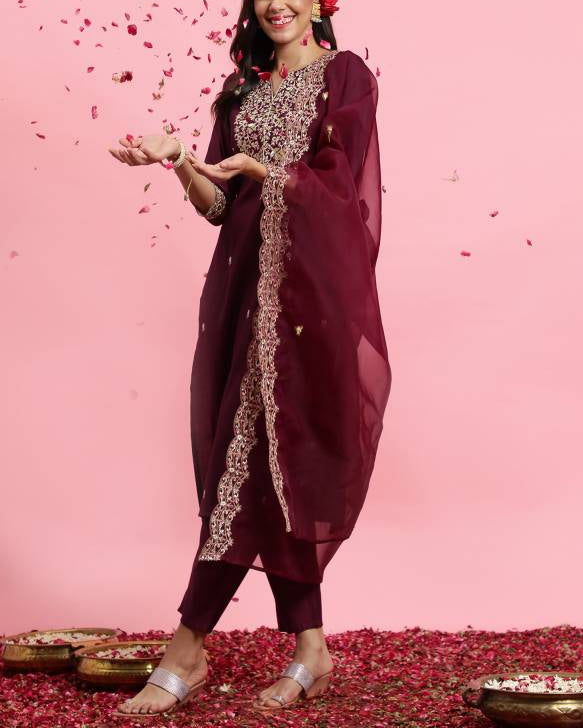 Women Viscose Rayon Kurta Pant Dupatta Set-KYAMSTORE