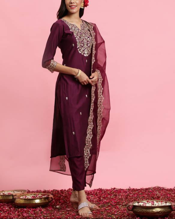 Women Viscose Rayon Kurta Pant Dupatta Set-KYAMSTORE