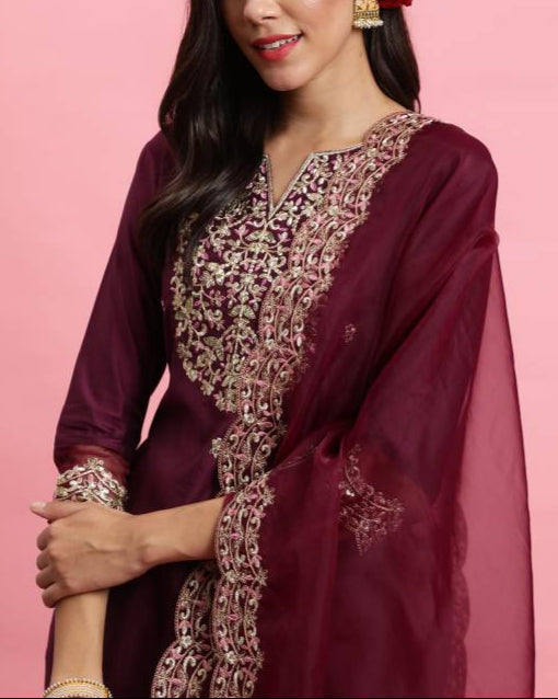 Women Viscose Rayon Kurta Pant Dupatta Set-KYAMSTORE