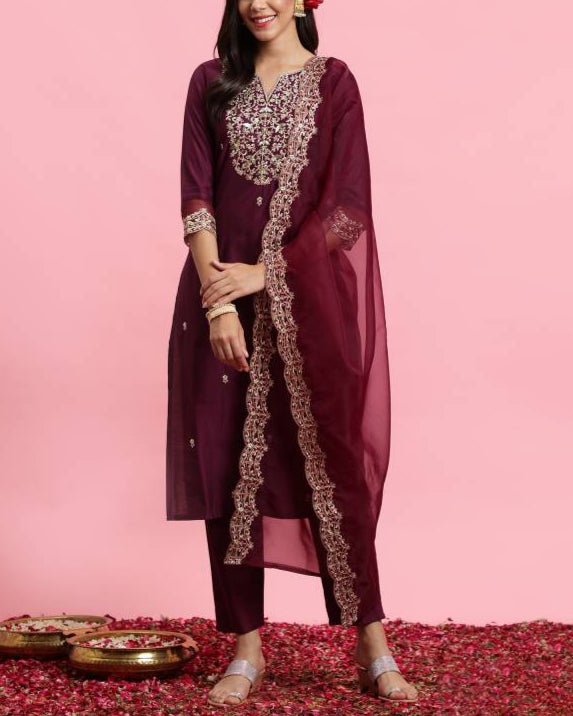 Women Viscose Rayon Kurta Pant Dupatta Set-KYAMSTORE