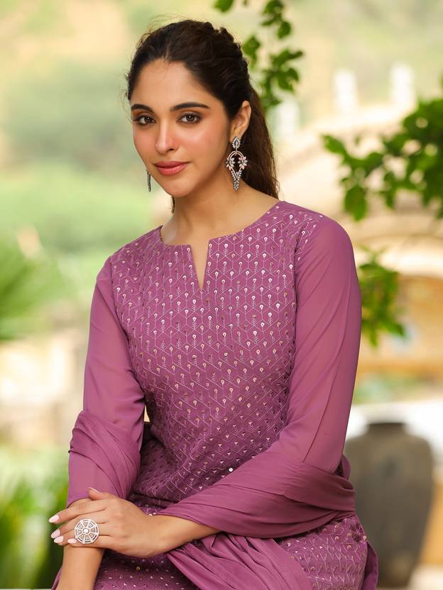 Women Georgette Kurta Sharara Dupatta Set | Delivery: 10 to 12 business days | Limited stocks available